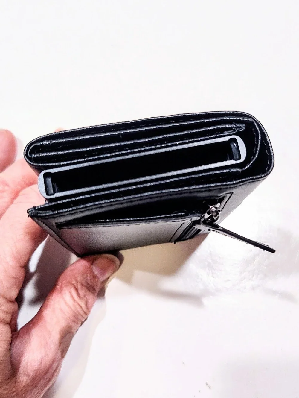 Unbranded Black Leather Tri-Fold Wallet Pop Up Card Holder Slim Magnetic